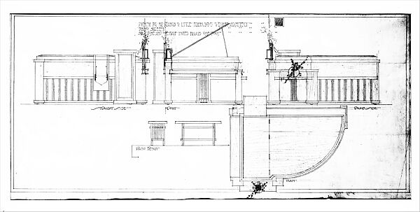 Francis W. Little House: Piano Screen, Frank Lloyd Wright (American, Richland Center, Wisconsin 1867–1959 Phoenix, Arizona) and Studio, Graphite, orange, green, yellow, brown and blue colored pencil
