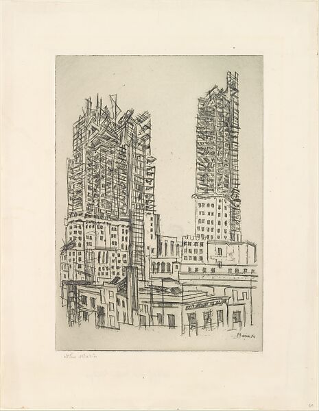 Skyscrapers in Construction No. 1, John Marin (American, Rutherford, New Jersey 1870–1953 Cape Split, Maine), Etching 