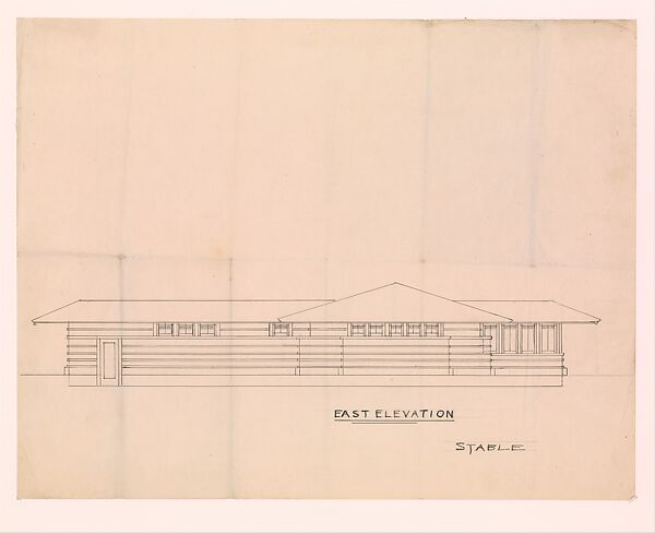 Stable: East Elevation, Frank Lloyd Wright (American, Richland Center, Wisconsin 1867–1959 Phoenix, Arizona) and Studio, Ink over graphite 