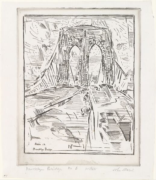 Brooklyn Bridge (Mosaic), John Marin (American, Rutherford, New Jersey 1870–1953 Cape Split, Maine), Etching; first state of two 