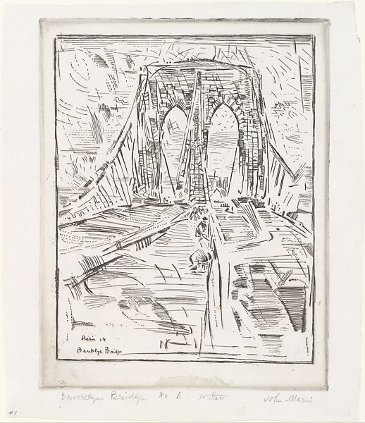 Brooklyn Bridge (Mosaic), John Marin  American, Etching; first state of two