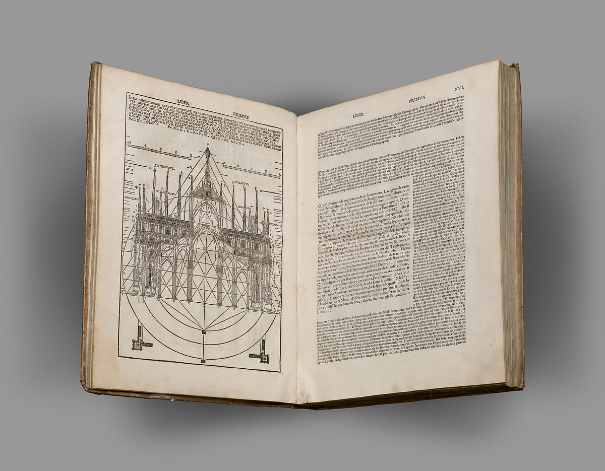 Di Lucio Vitruvio Pollione De architectura Libri Dece traducti de latino in vulgare affigurati: commentati: & con mirando ordine insigniti, Written by Marcus Pollio Vitruvius (Roman, active late 1st century BCE), Printed book with woodcut illustrations 