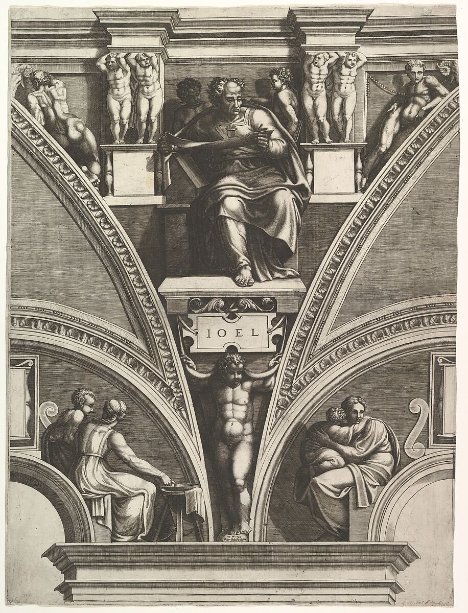 The Prophet Joel; from the series of Prophets and Sibyls in the Sistine Chapel, Giorgio Ghisi (Italian, Mantua ca. 1520–1582 Mantua), Engraving; third state of five 