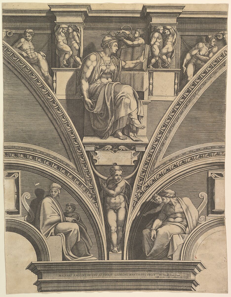 The Eritrean Sibyl, from "Prophets and Sibyls in the Sistine Chapel", Giorgio Ghisi (Italian, Mantua ca. 1520–1582 Mantua), Engraving; second state of five (BLL) 