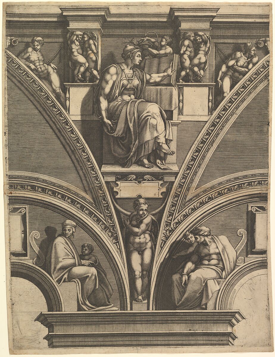 The Eritrean Sibyl; from the series of Prophets and Sibyls in the Sistine Chapel, Giorgio Ghisi (Italian, Mantua ca. 1520–1582 Mantua), Engraving; first state of five 