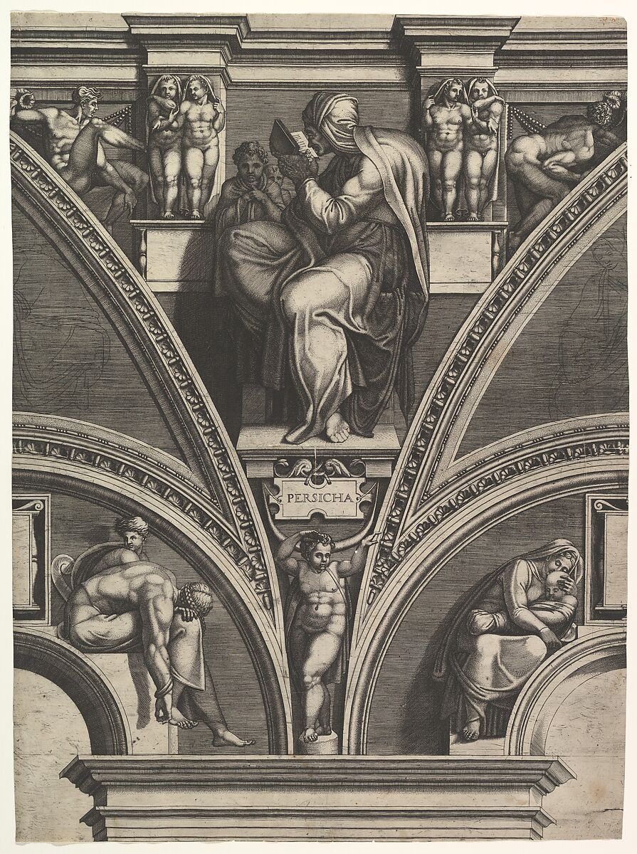 The Persian Sibyl; from the series of Prophets and Sibyls in the Sistine Chapel, Giorgio Ghisi (Italian, Mantua ca. 1520–1582 Mantua), Engraving; first state of three (BLL) 