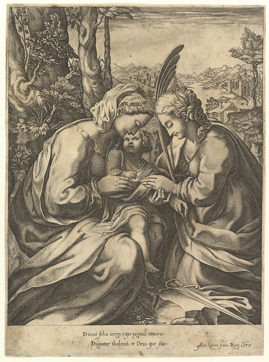 The  Mystic marriage of St. Catherine, Giorgio Ghisi (Italian, Mantua ca. 1520–1582 Mantua), Engraving 