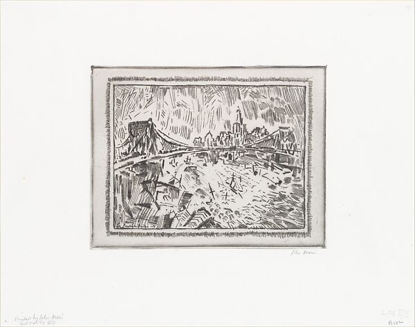 Brooklyn Bridge and Lower New York, John Marin (American, Rutherford, New Jersey 1870–1953 Cape Split, Maine), Etching and drypoint; second state of two 