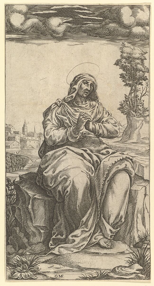 The Virgin of Sorrows; central part of a print with nine surounding compartments, now separated, Engraved by Giorgio Ghisi (Italian, Mantua ca. 1520–1582 Mantua), Engraving 