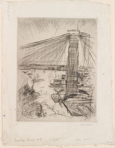 Brooklyn Bridge (upright), John Marin (American, Rutherford, New Jersey 1870–1953 Cape Split, Maine), Etching 
