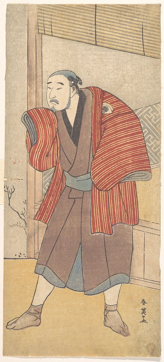 Onoe Matsusuke as a Servant Standing Beside a House, Katsukawa Shun&#39;ei 勝川春英 (Japanese, 1762–1819), Woodblock print; ink and color on paper, Japan 