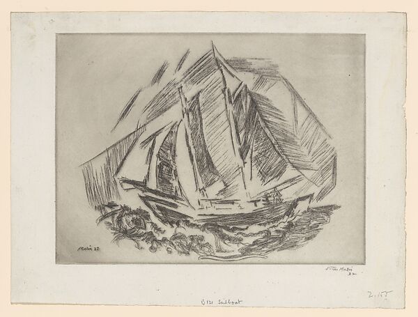Sailboat, John Marin (American, Rutherford, New Jersey 1870–1953 Cape Split, Maine), Etching 