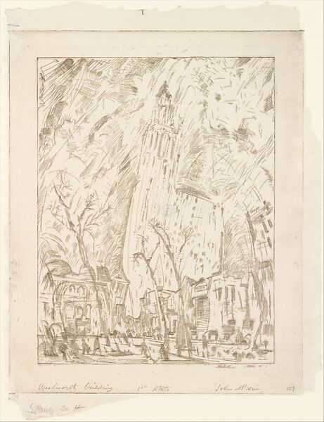 Woolworth Building (The Dance), John Marin (American, Rutherford, New Jersey 1870–1953 Cape Split, Maine), Etching; first state of two 