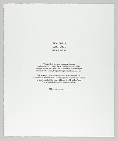 nine prints, James Siena (American, born Oceanside, California, 1957), Etching and engraving