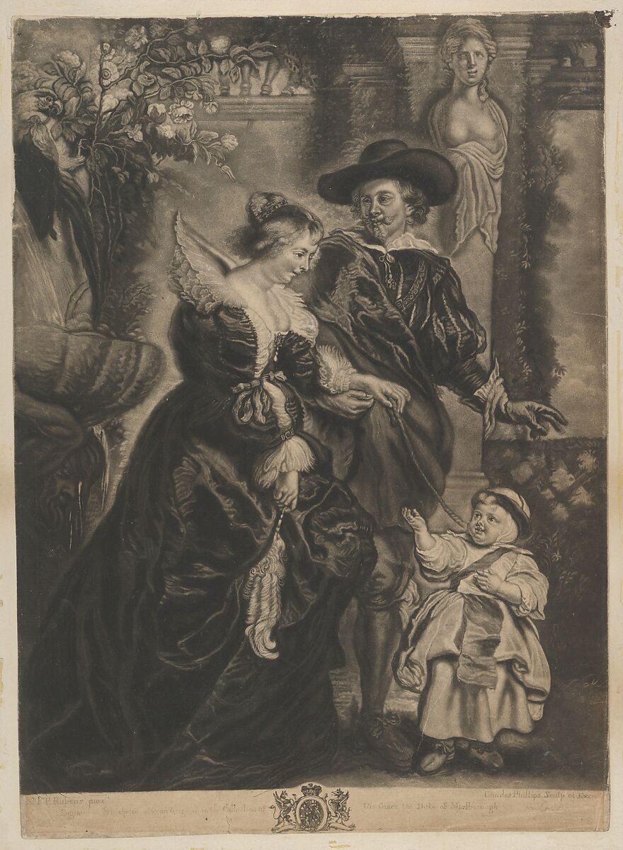 Rubens, his wife Helena Fourment, and their Child, Charles Phillips (British, 1737–1783), Mezzotint 