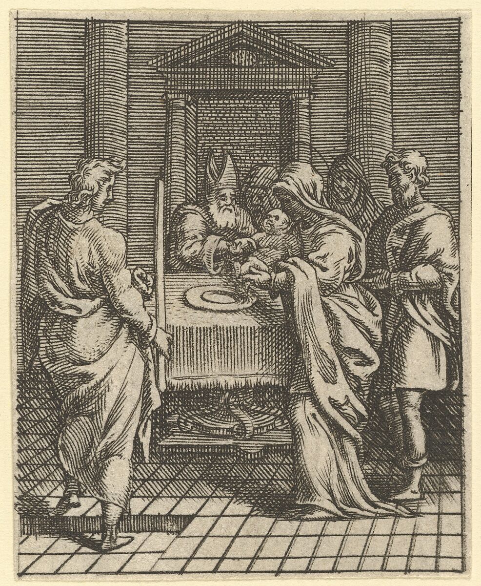Virgin of Sorrows: The Presentation in the Temple; one of nine surrounding compartments from the Virgin of Sorrows, now separated, Engraved by Giorgio Ghisi (Italian, Mantua ca. 1520–1582 Mantua), Engraving 