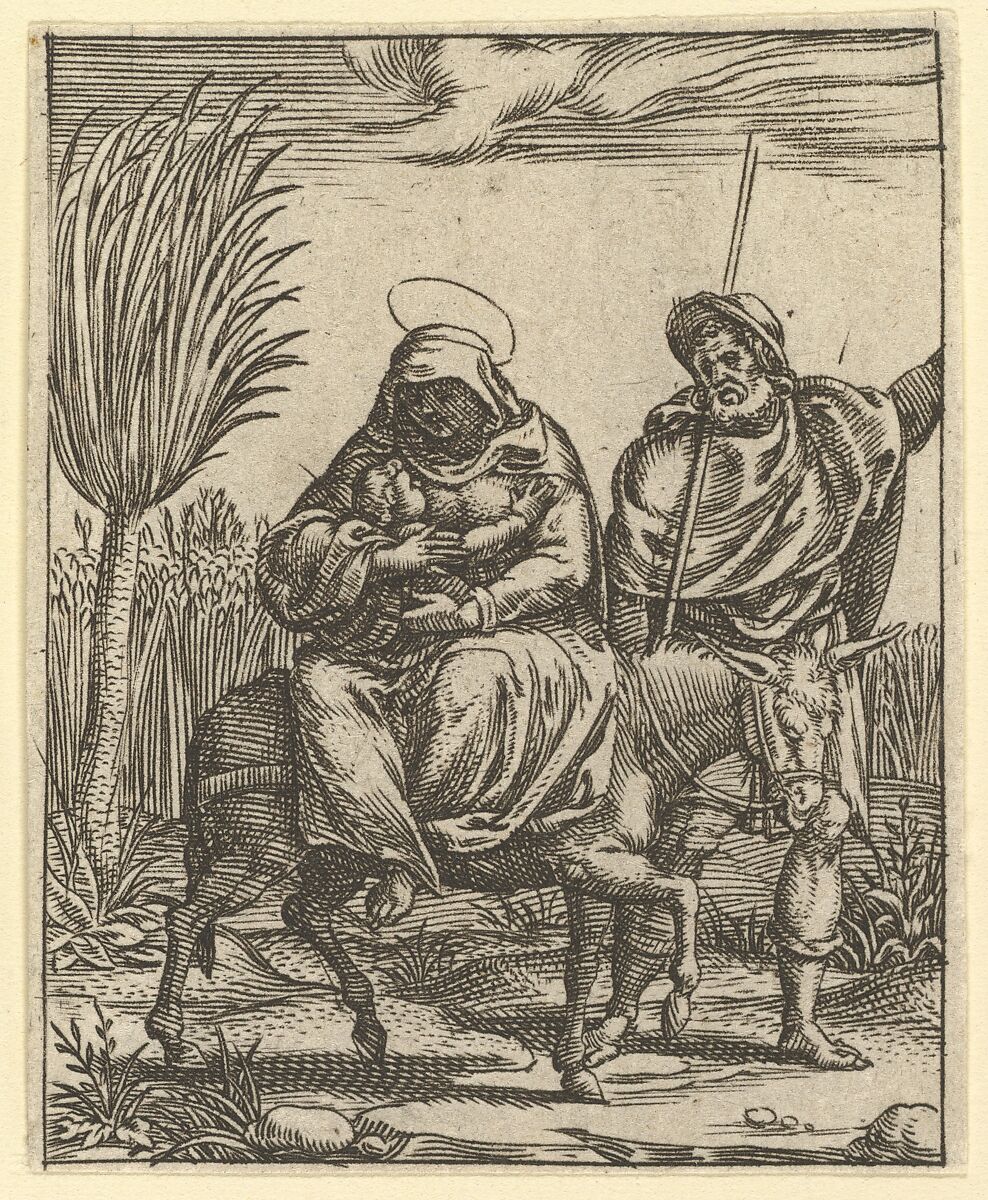 The Virgin of Sorrows: The Flight into Egypt; one of nine surrounding compartments from the Virgin of Sorrows, now separated, Engraved by Giorgio Ghisi (Italian, Mantua ca. 1520–1582 Mantua), Engraving 
