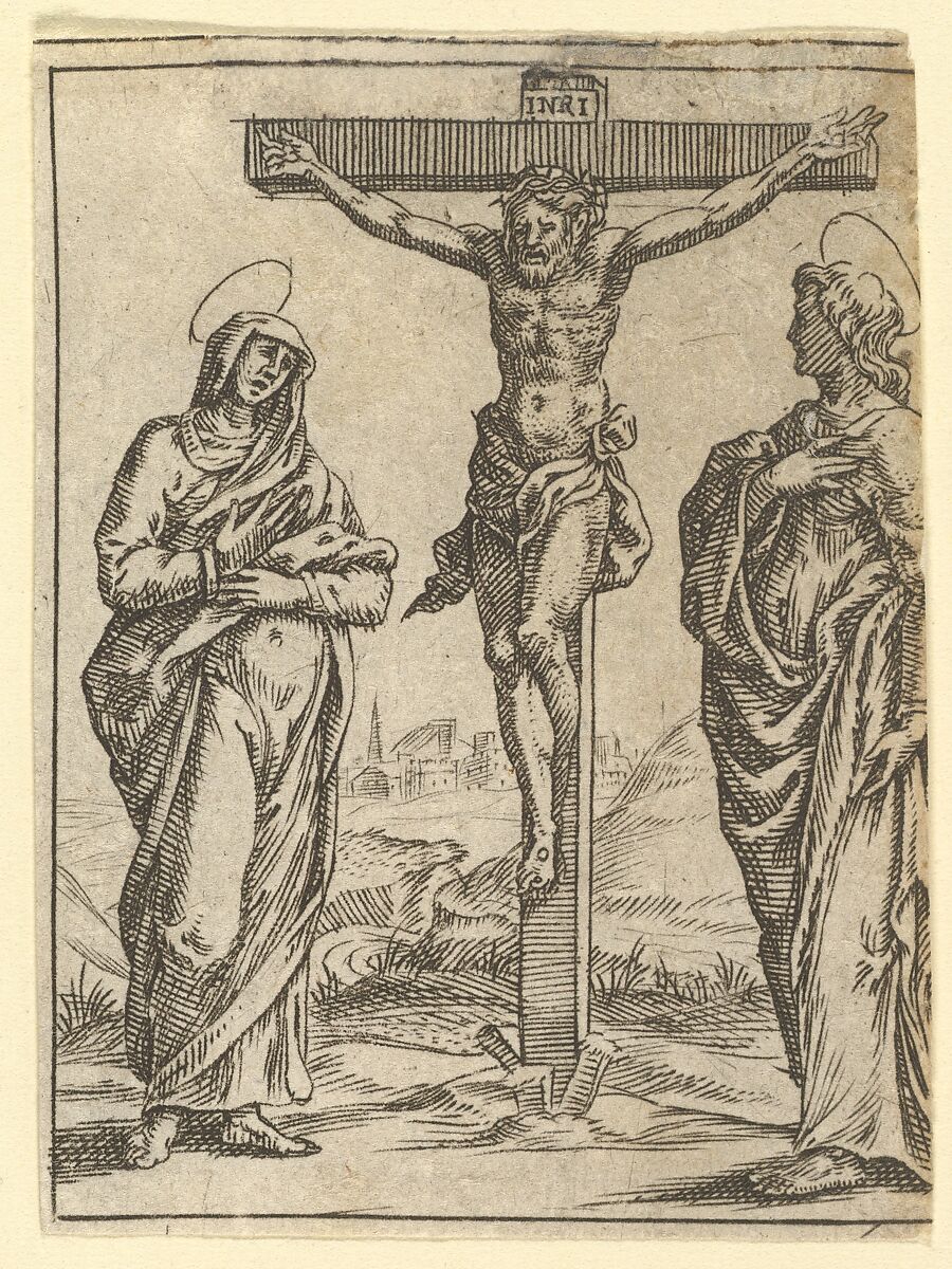 The Virgin of Sorrows: The Crucifixion; one of nine surrounding compartments from the Virgin of Sorrows, now separated, Engraved by Giorgio Ghisi (Italian, Mantua ca. 1520–1582 Mantua), Engraving 