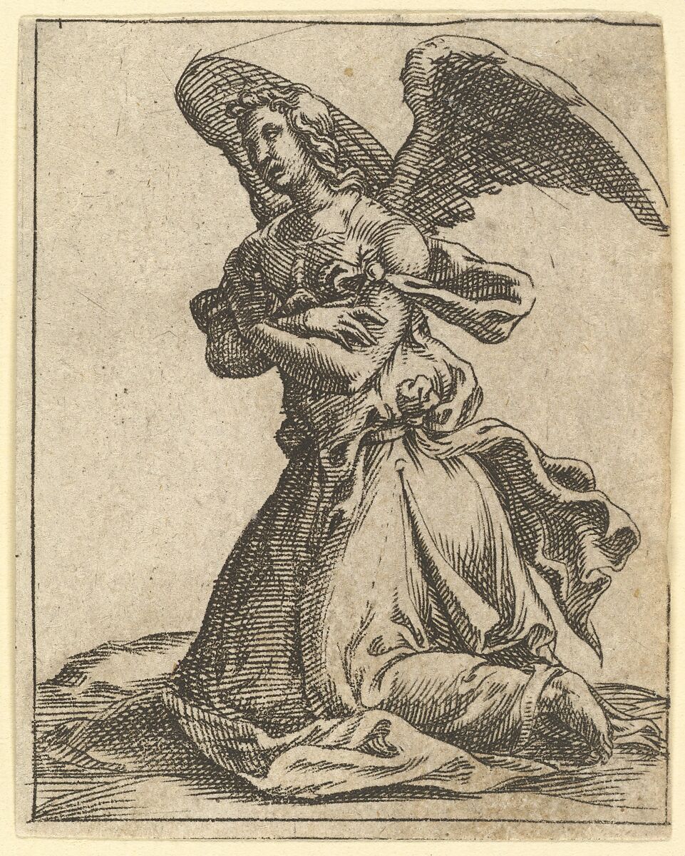 The Virgin of Sorrows: Angel; one of nine surrounding compartments from the Virgin of Sorrows, now separated, Engraved by Giorgio Ghisi (Italian, Mantua ca. 1520–1582 Mantua), Engraving 