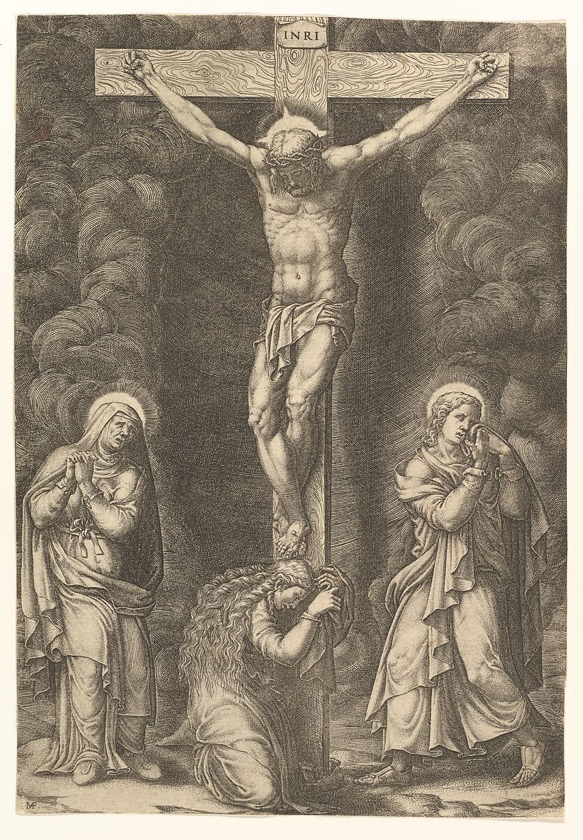 The Crucifixion with the Virgin, the Magdalen, and St. John, Giorgio Ghisi (Italian, Mantua ca. 1520–1582 Mantua), Engraving 