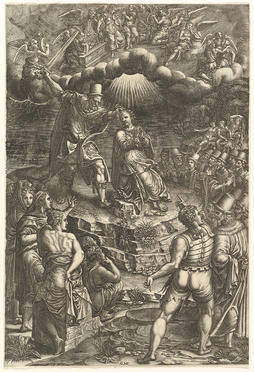 The Martrydom of St. Barbara, Giorgio Ghisi (Italian, Mantua ca. 1520–1582 Mantua), Engraving 