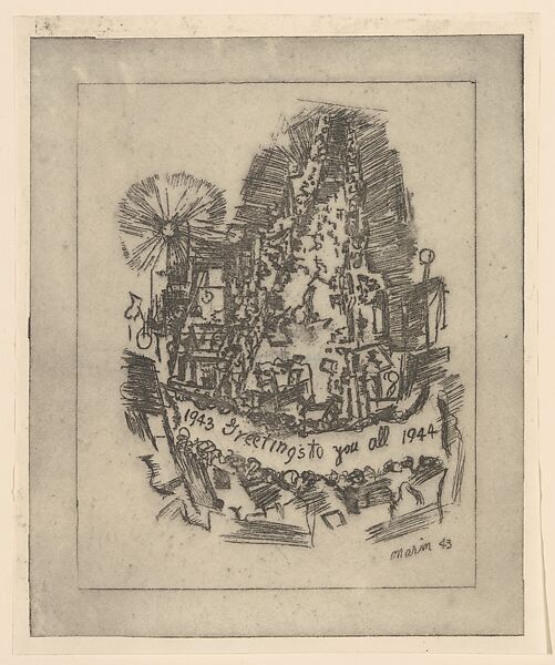 1943–Greetings to You All–1944, John Marin (American, Rutherford, New Jersey 1870–1953 Cape Split, Maine), Etching 