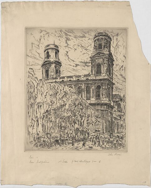 Saint-Sulpice, Paris, John Marin (American, Rutherford, New Jersey 1870–1953 Cape Split, Maine), Etching; first state of two 