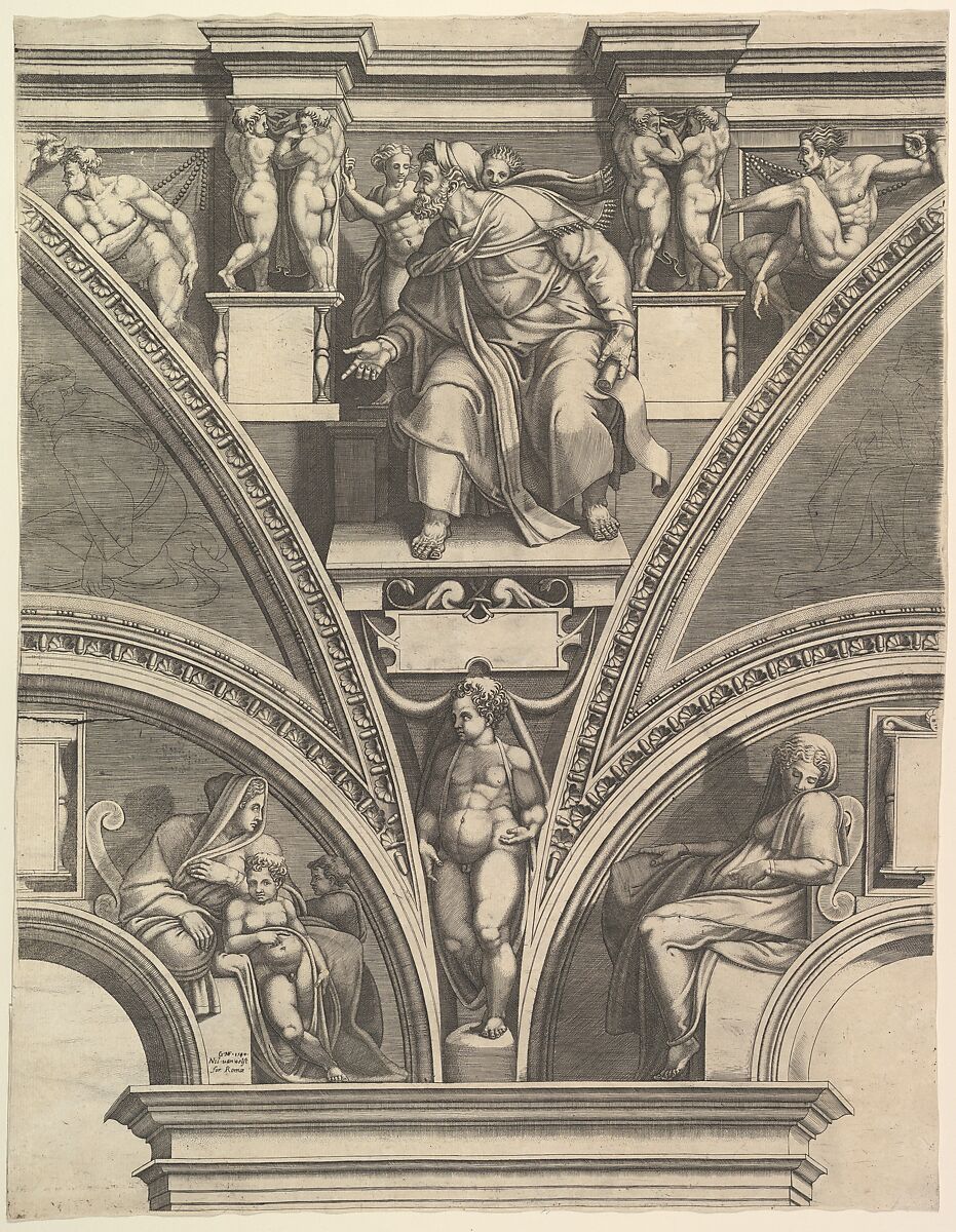 The Prophet Ezekiel, from "Prophets and Sibyls in the Sistine Chapel", Giorgio Ghisi (Italian, Mantua ca. 1520–1582 Mantua), Engraving; third state of five (BLL) 