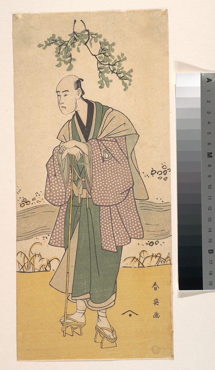 The Third Bando Hikosaburo as a Man Standing on the Bank of a River, Katsukawa Shun&#39;ei 勝川春英 (Japanese, 1762–1819), Woodblock print; ink and color on paper, Japan 