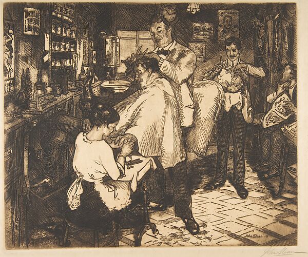 Barber Shop, John Sloan (American, Lock Haven, Pennsylvania 1871–1951 Hanover, New Hampshire), Etching and aquatint 