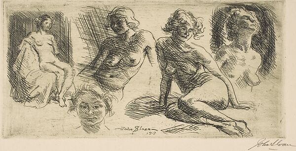 Nude Sketches, John Sloan (American, Lock Haven, Pennsylvania 1871–1951 Hanover, New Hampshire), Etching 