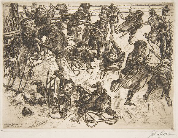 Boys Sledding, John Sloan (American, Lock Haven, Pennsylvania 1871–1951 Hanover, New Hampshire), Etching 