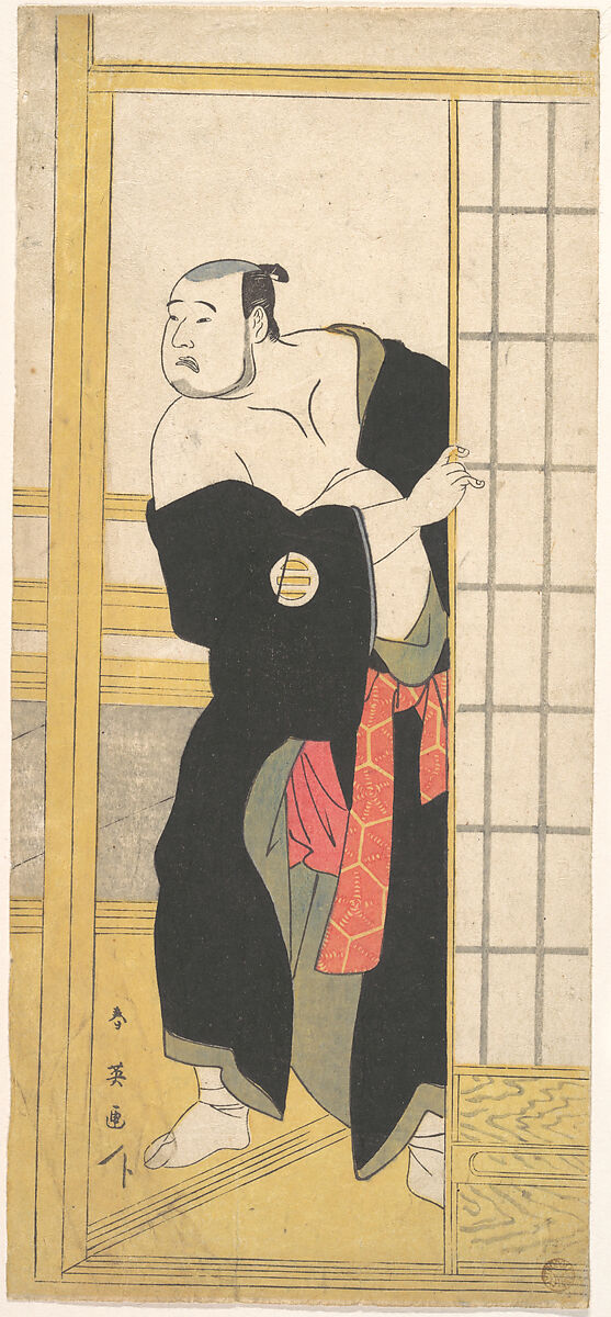 Asao Tamesaburo as a Stout Man with a Green Kimono, Katsukawa Shun&#39;ei 勝川春英 (Japanese, 1762–1819), Woodblock print; ink and color on paper, Japan 