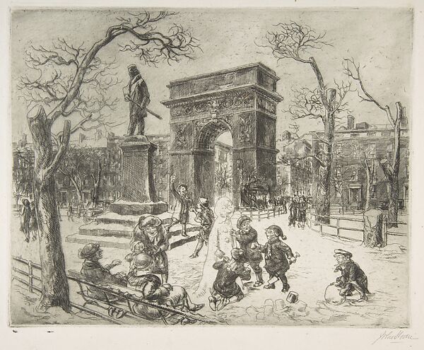 Sculpture in Washington Square, John Sloan (American, Lock Haven, Pennsylvania 1871–1951 Hanover, New Hampshire), Etching 