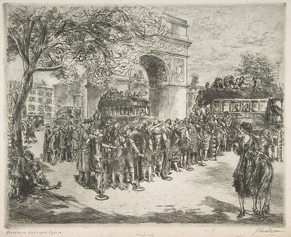 Busses in Washington Square, John Sloan (American, Lock Haven, Pennsylvania 1871–1951 Hanover, New Hampshire), Etching 