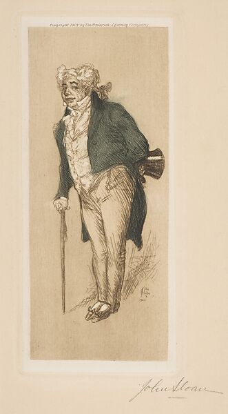 Monsieur Bellequeue, John Sloan (American, Lock Haven, Pennsylvania 1871–1951 Hanover, New Hampshire), Etching with light brown plate tone around figure and green on coat 