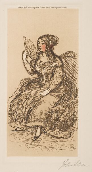 Madame de Grangeville, John Sloan (American, Lock Haven, Pennsylvania 1871–1951 Hanover, New Hampshire), Etching with light brown plate tone around figure and red on cheek 
