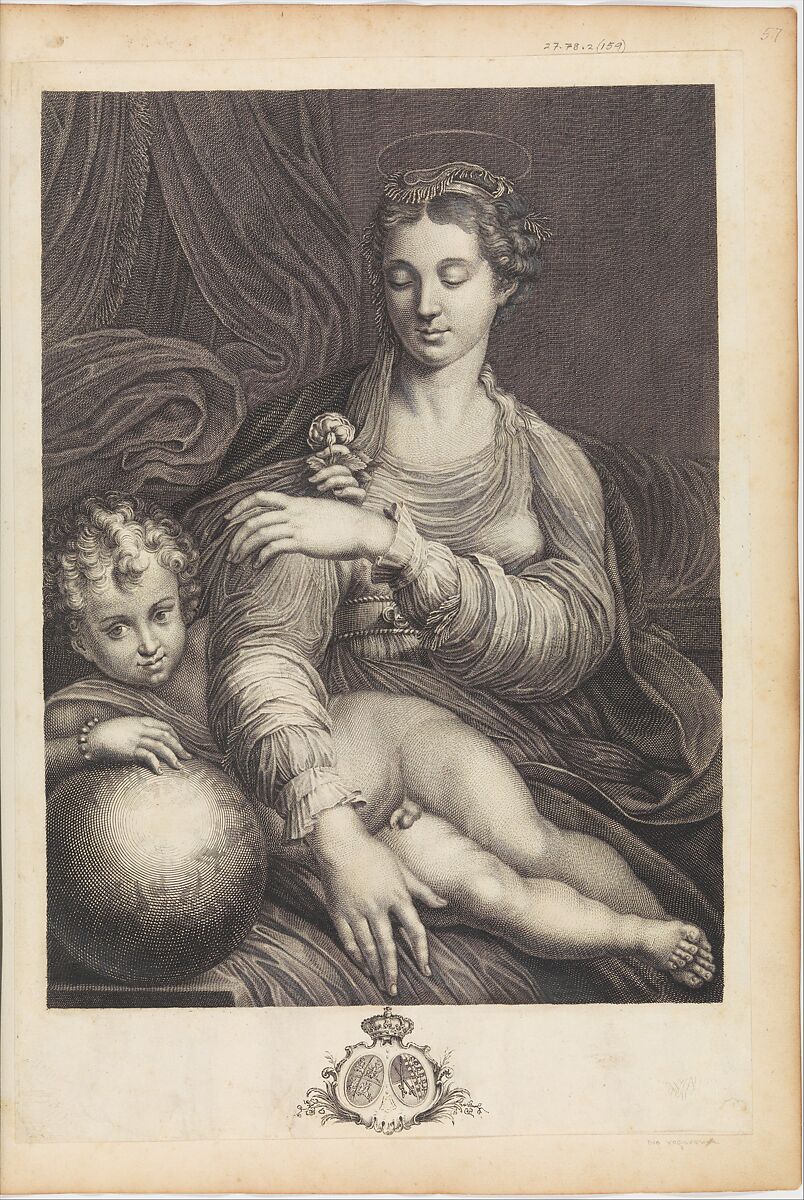 Madonna of the Rose, Engraved by Johann Christian Teucher (German, 1716–1750), Engraving 