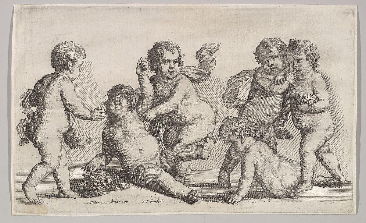 Five boys and a satyr, Wenceslaus Hollar (Bohemian, Prague 1607–1677 London), Etching, first state of two 