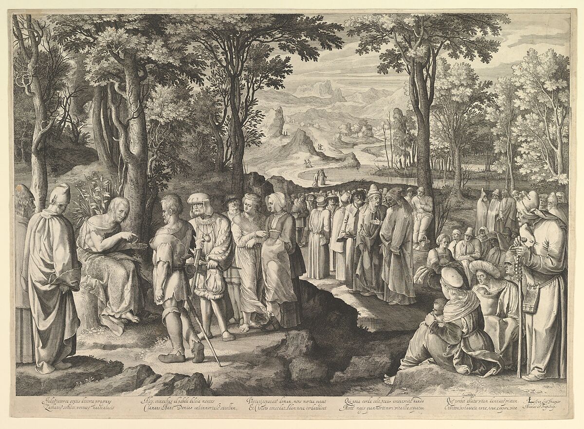 John the Baptist Preaching in the Desert, Engraved by Nicolaes de Bruyn (Netherlandish,  Antwerp 1571–1656 Rotterdam), Engraving; first state of five 