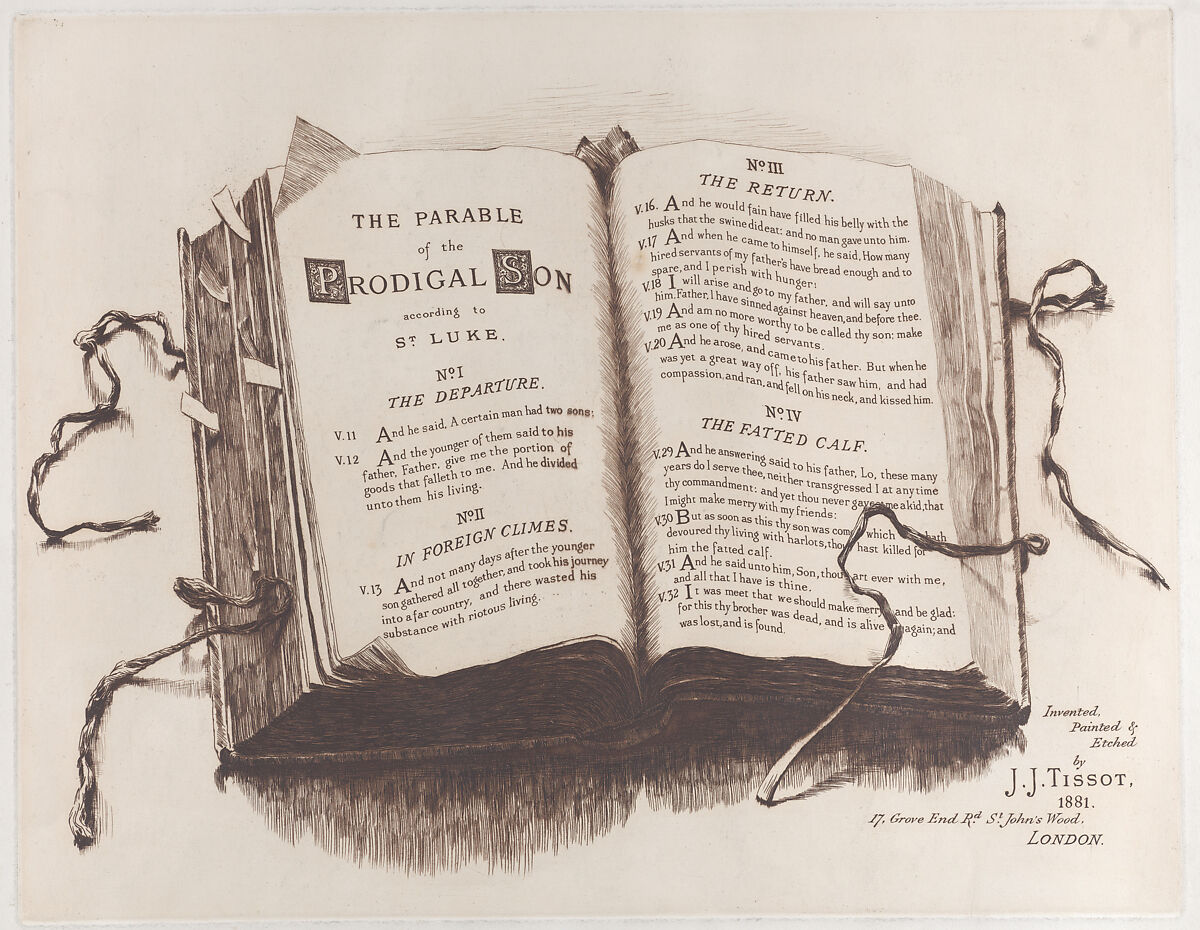 The Parable of the Prodigal Son: Frontispiece, James Tissot (French, Nantes 1836–1902 Chenecey-Buillon), Etching in brown ink on wove paper; only state 