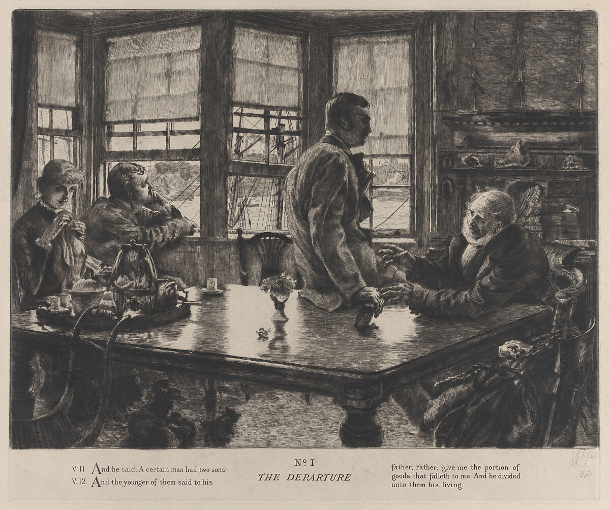 The Parable of the Prodigal Son: The Departure No. 1, James Tissot (French, Nantes 1836–1902 Chenecey-Buillon), Etching on laid paper; second state of two 