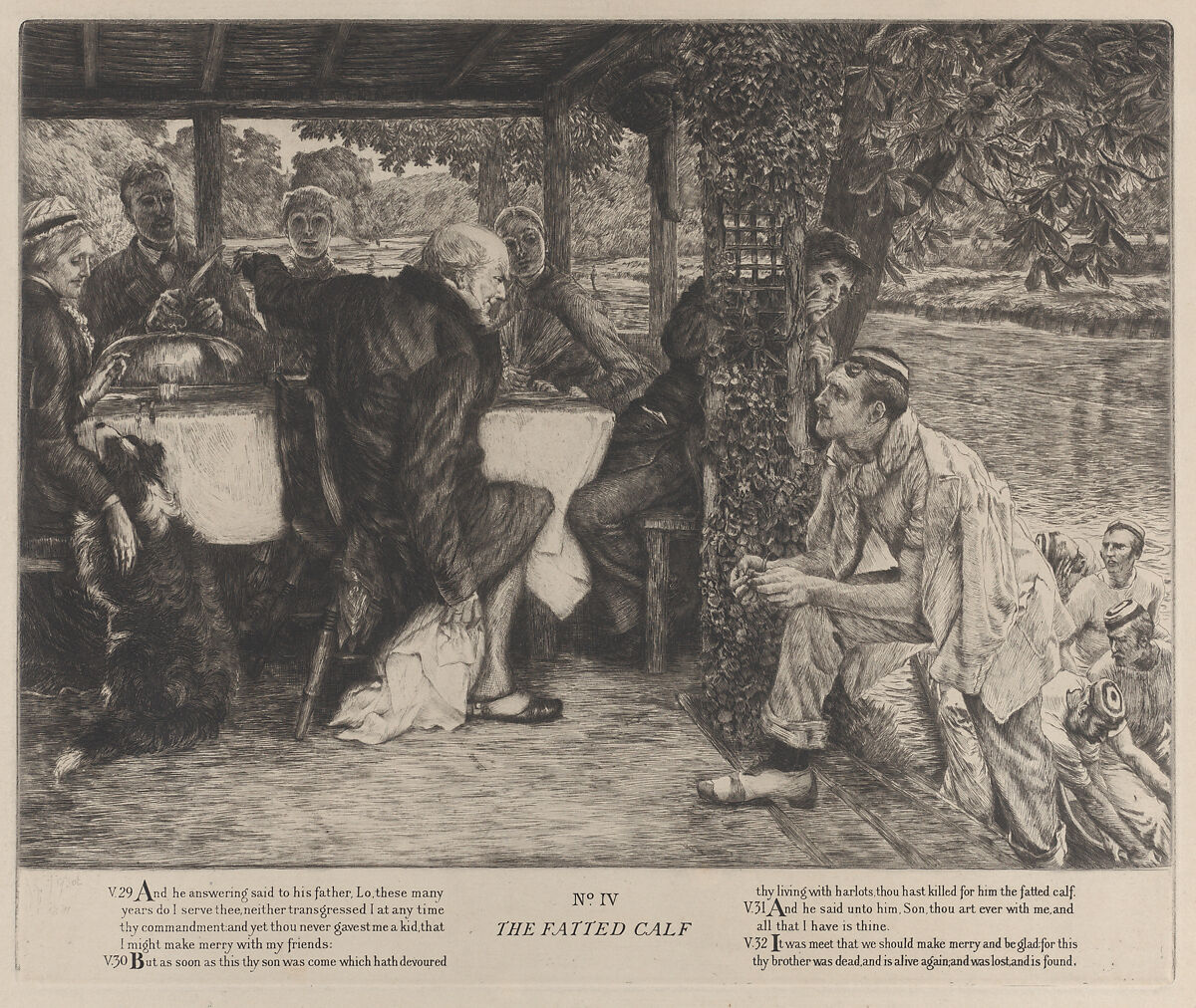 The Parable of the Prodigal Son, No. IV: The Fatted Calf, James Tissot (French, Nantes 1836–1902 Chenecey-Buillon), Etching on laid paper; second state of two 