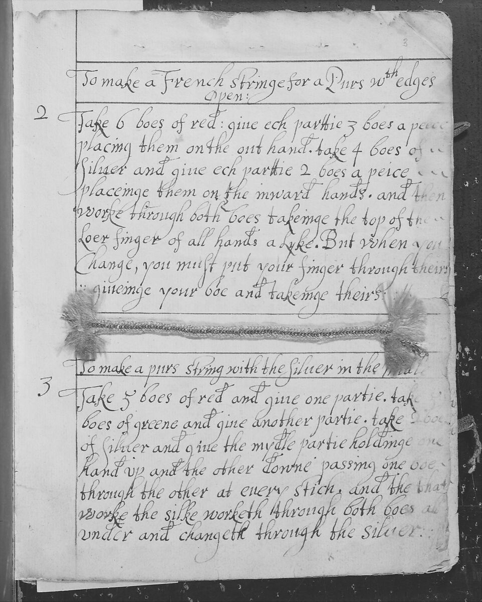 Manuscript book of patterns for purse strings and braid, Written and designed by Lucie Glover (British, active ca. 1655), Manuscript