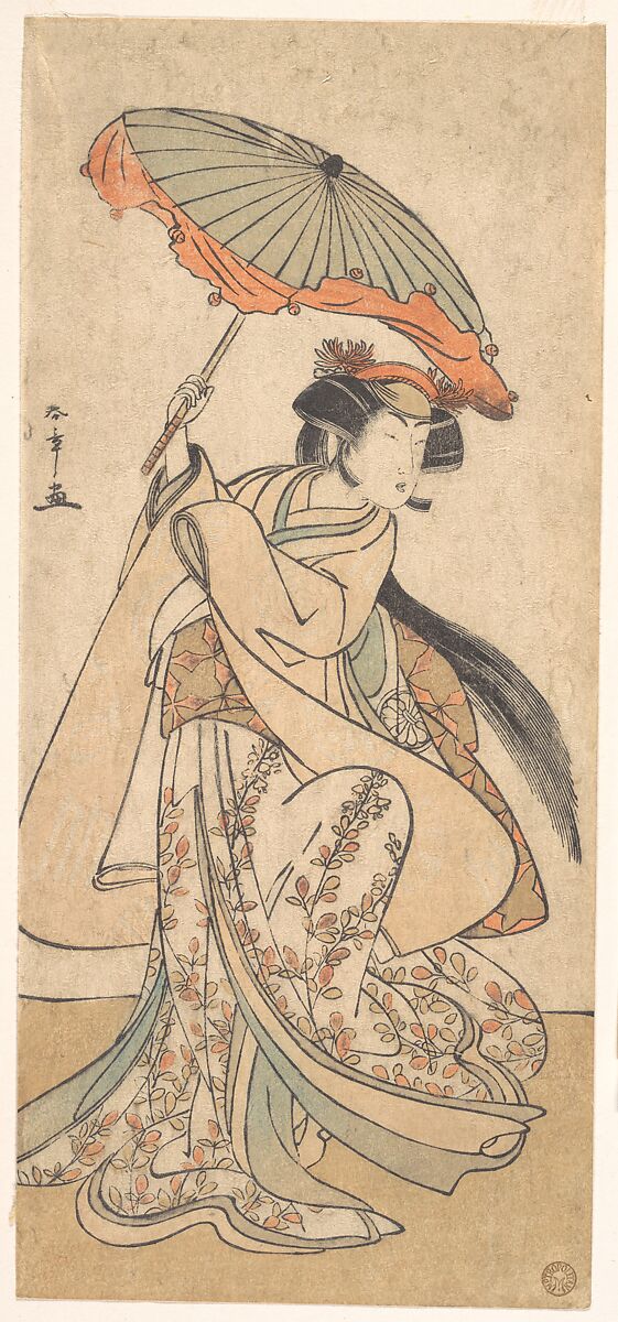 The Third Segawa Kikunojo as a Woman Dancing in a Shosa Act, Katsukawa Shunshō　勝川春章 (Japanese, 1726–1792), Woodblock print (nishiki-e); ink and color on paper, Japan 