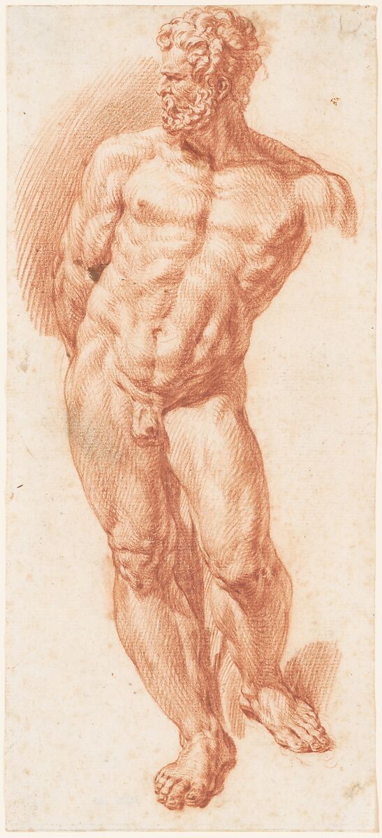 Standing Male Nude, Denijs Calvaert (Netherlandish, Antwerp ca. 1540–1619 Bologna), Red chalk