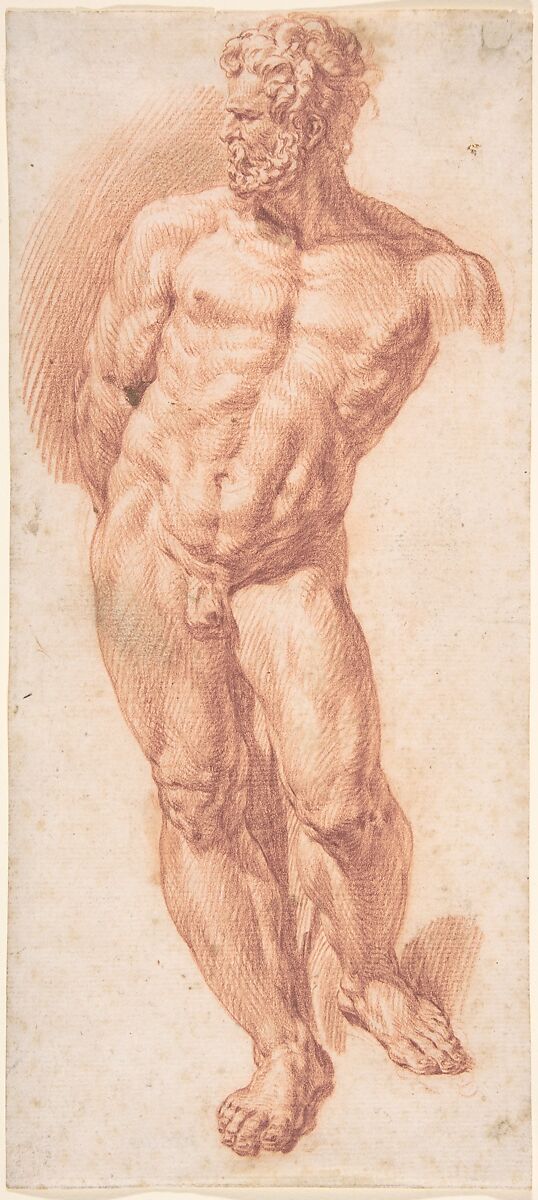 Standing Male Nude, Denijs Calvaert (Netherlandish, Antwerp ca. 1540–1619 Bologna), Red chalk 