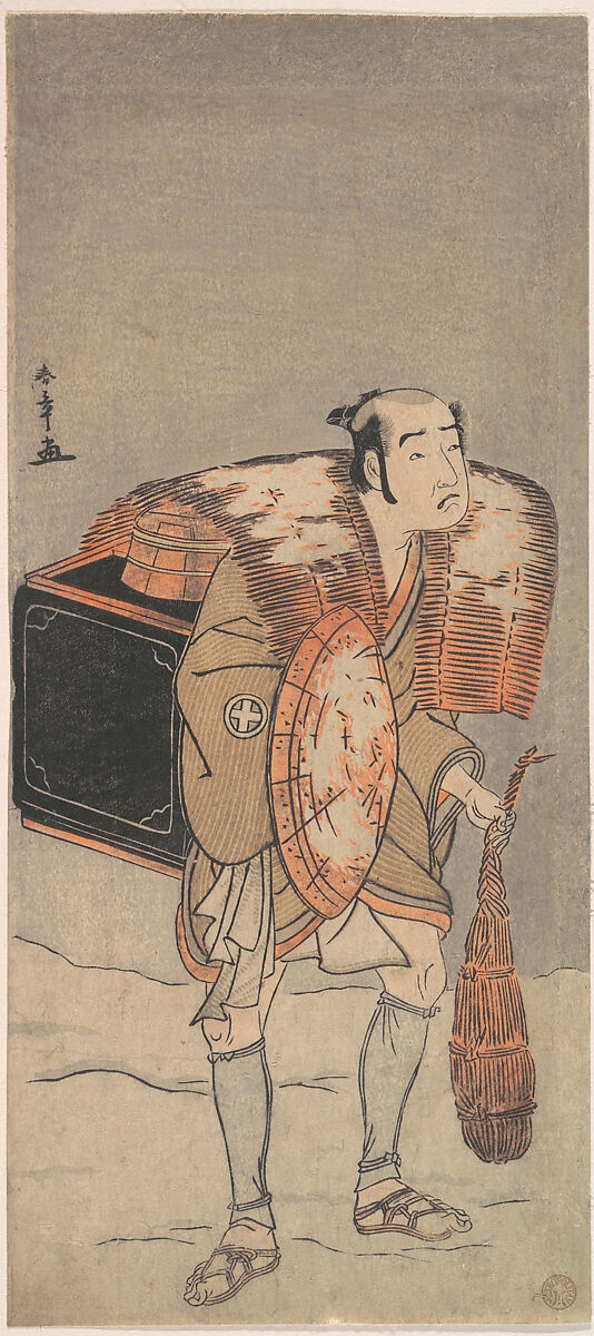 Otani Tomoemon (?) as a Peddler Trudging Through the Snow, Katsukawa Shunshō　勝川春章 (Japanese, 1726–1792), Woodblock print (nishiki-e); ink and color on paper, Japan 