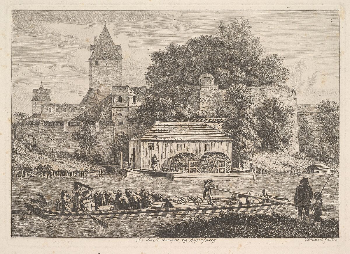 The Town Wall of Regensberg, Johann Christoph Erhard (German, Nuremberg 1795–1822 Rome), Etching; fourth state 