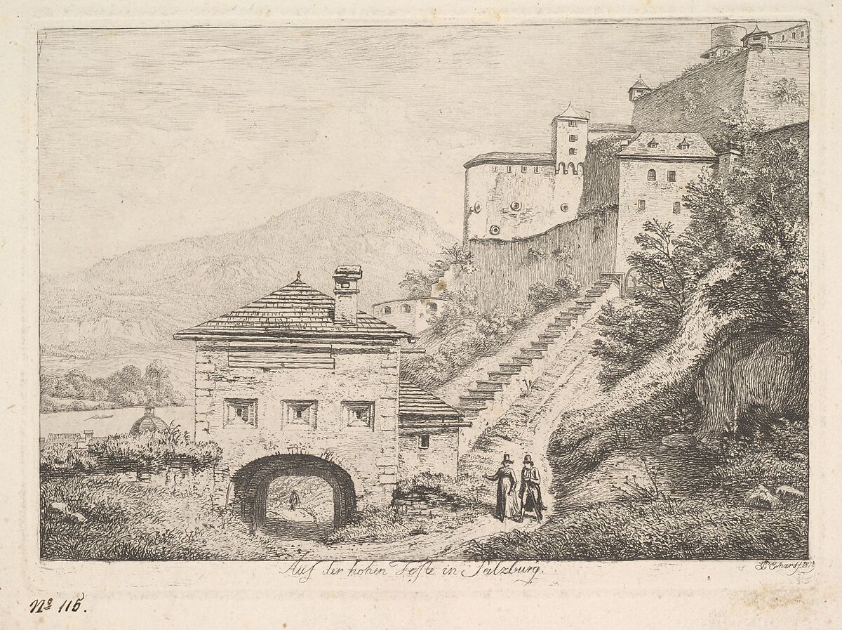 On the High Fortress in Salzburg ("Auf der hohen Feste [Festung] in Salzburg"), Johann Christoph Erhard (German, Nuremberg 1795–1822 Rome), Etching; second state 